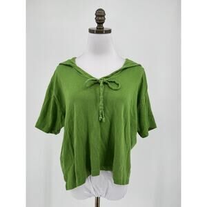Big Bud Green V Neck Drawstring Short Sleeve Cropped Sailor Top Sz L
